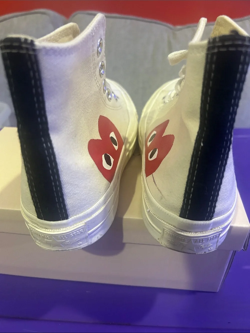 Converse Cream High-Top Sneakers with Red Heart Graphic